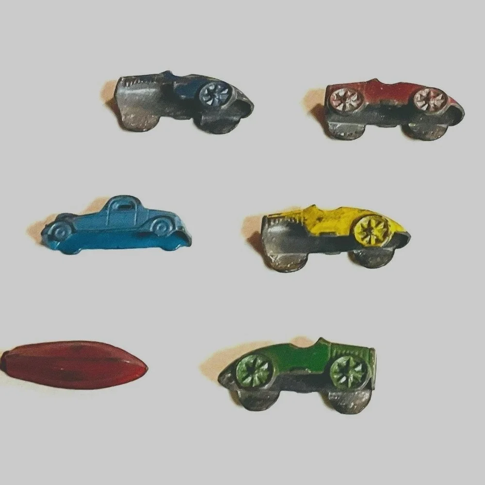 Vintage‎ Slush Mold Lead Toy Cars & Boat Set of 6 Antique